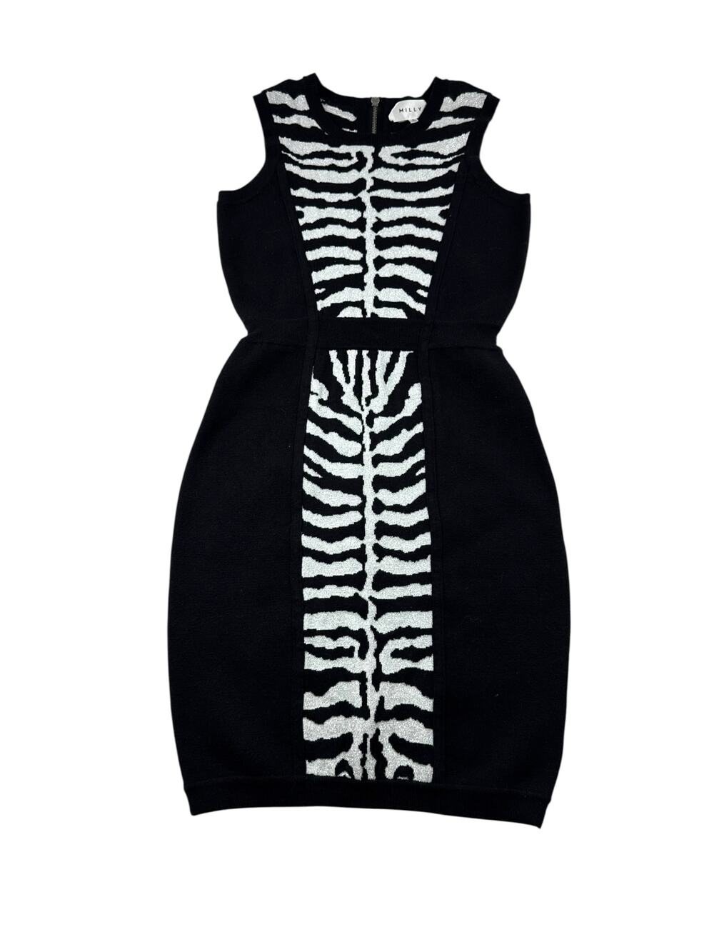 Milly Zebra Print Knit Sheath Dress S Black Sleeveless Mini Bodycon Metallic NWT